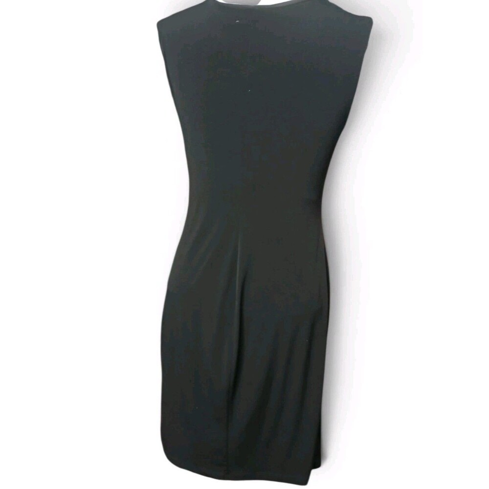 Enfocus Studio Black Ruched Midi Dress Rhinestone Brooch V-Neck Women's Size 8 - Picture 2 of 8